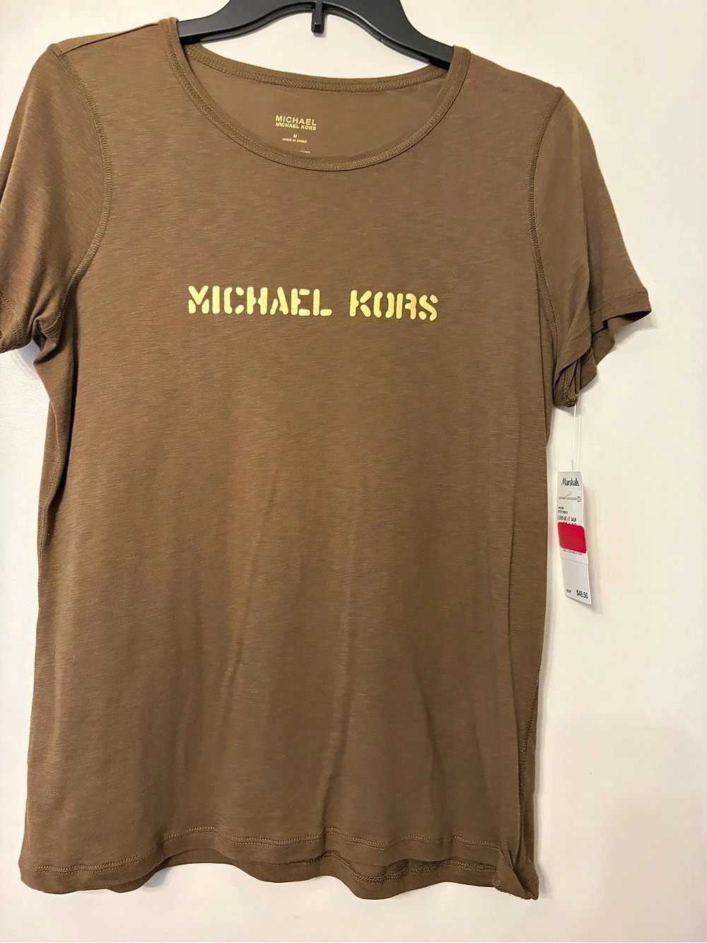 Michael Kors Short Sleeve Logo Tee in Brown Size medium NWT